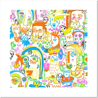 doodle colorful, faces, animals Posters and Art